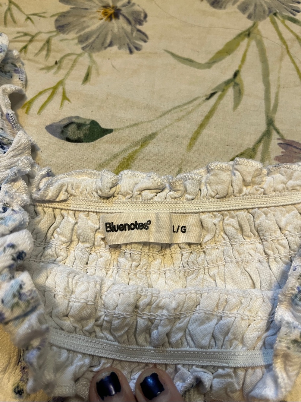 Y2K Bluenotes Blue Floral Smocked Crop Top Size L - Picture 2 of 7